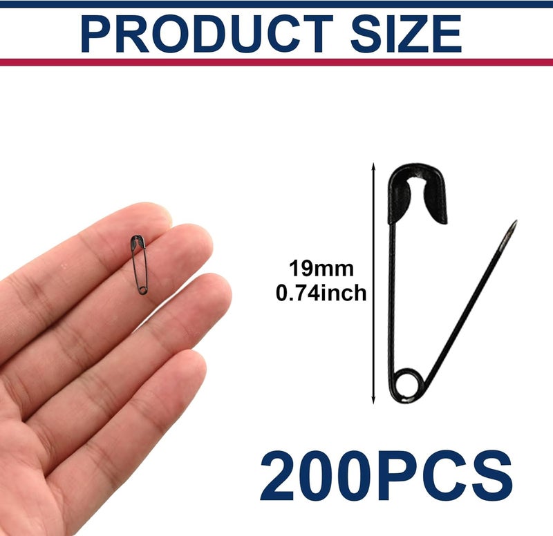 NICECRAFT 200 Pcs 19mm Mini Safety Pins Bulk Rust-Resistant for Clothes Sewing Arts Craft Costume Handicrafts Jewelry Making (Black) - Image 2